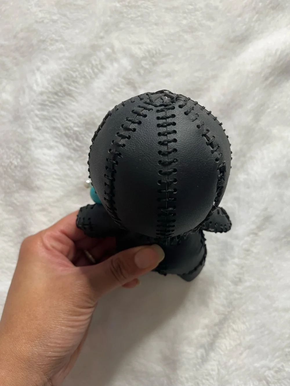 Black Stitched Voodoo Doll Keychain with Turquoise Skull Charm